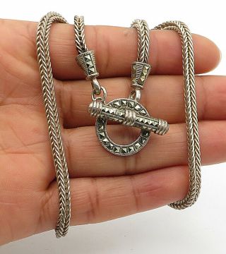 925 Sterling Silver - Vintage Marcasite Wheat Link Chain Necklace - N2891