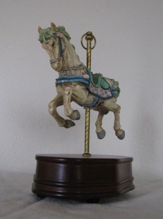 Carousel Horse Wind Up Music Box Resin W/ Wood Base Plays Song " Memory "