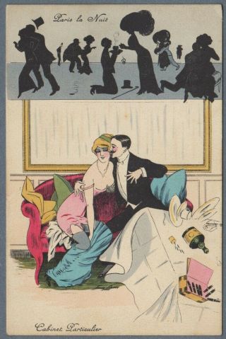 Old Erotic Postcard Paris La Nuit Cabinet Particulier By Xavier Sager