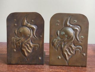 Hand Hammered Copper Fish Design Bookends In The Arts And Crafts