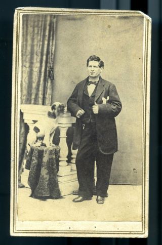 1860s Cdv Photo Man With Dog