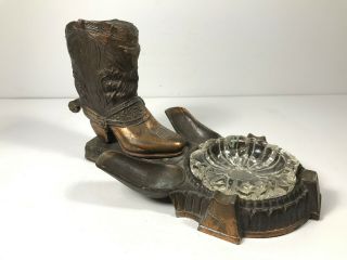Vintage 60s 70s Metal Coppertone Western Cowboy Boot Pipe Holder Ashtray