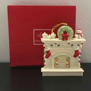 Lenox Bless This Home Christmas Ornament Fireplace With Snowman Wreath Htf Mib