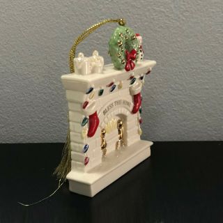 Lenox Bless This Home Christmas Ornament Fireplace with Snowman Wreath HTF MIB 3
