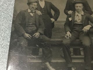 1900’s TINTYPE PHOTO 4 YOUNG MEN WITH HAT ALL SMOKING CIGAR 2