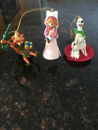 3 Grolier Disney Robin Hood & Maid Marion 101dalmatian Christmas Magic Ornaments