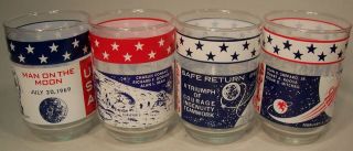 Set Of 4 Apollo 11,  12,  13,  And 14 Moon Mission Glasses By Libby