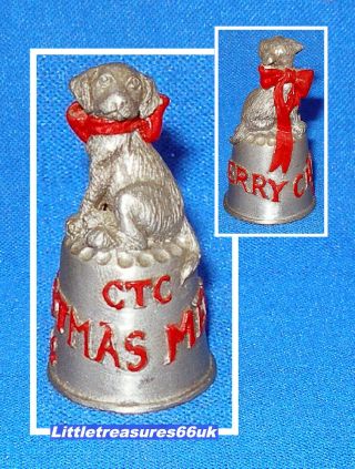 Pewter Merry Christmas 1992 Hand Painted Thimble.