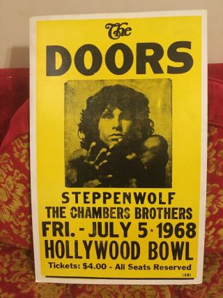 Vtg The Doors 1968 Yellow Concert Poster Hollywood Bowl Print Rock Band Flyer