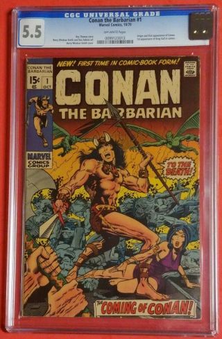 Conan The Barbarian 1 Cgc 5.  5 Ow Vg/fn Pages Marvel Comic 1970 First App Conan