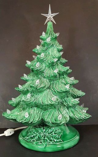 Vintage Ceramic Lighted Green Christmas Tree Mold White Lights X - Mas Home Decor