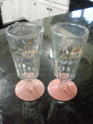 Set Of 2 Warner Bros Soda Fountain Glasses
