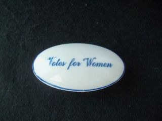 Votes For Women Oval Ceramic Trinket Box Ivory & Blue Patriotic Voting