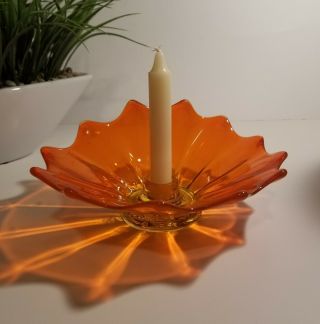 Large Mid Century Modern Folded Orange Glass Candle Holder