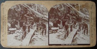 C1890s Stereoview Of Gold Miners In Idaho