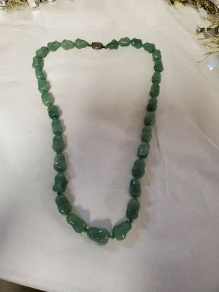 Vintage Chinese Jade Bead Necklace.  24 " Silver Clasp