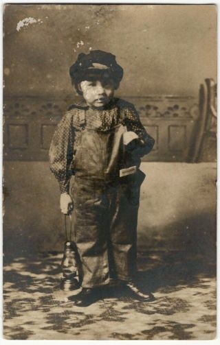 1900s Young Boy Dressed As Coal Miner Real Photo Postcard