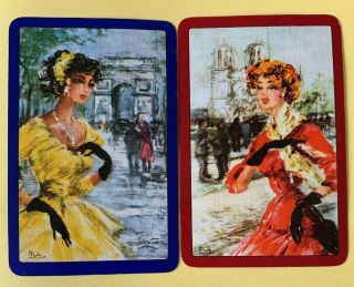 Playing Swap Cards =2 Vintage French Chic Ladies Scenes Pair