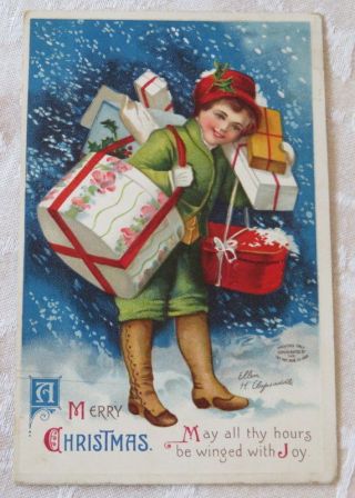 Vintage Christmas Postcard,  A Merry Christmas,  Ellen H.  Clapsaddle Signed,  1912