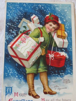Vintage Christmas Postcard,  A Merry Christmas,  Ellen H.  Clapsaddle Signed,  1912 2