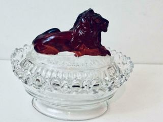 Vintage Imperial Atterbury Red Lion Covered Glass Dish Nest Aug 1889 Lace 7.  5 "