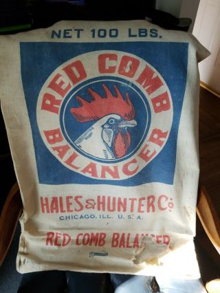 Vintage Feed Sack 100 Red Comb Balancer Blue Ribbon Bags