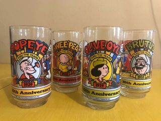 Popeye Thru The Years Glasses Set Of 4 Olive Oyl Sweet Pea Brutus 1982 Cartoon