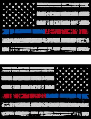 Tattered Police Fire Thin Blue/red Line Reflective American Flag 5 " X3 " Decal X 2
