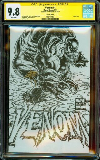 Venom 1 (2011) Sketch Variant Cgc Ss 9.  8 Signed By Rick Remender Nm/mt