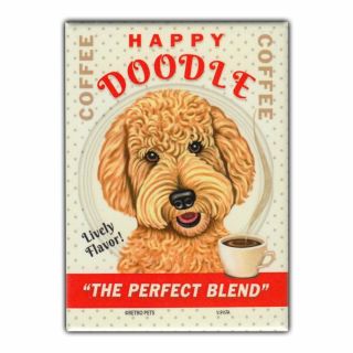 Retro Pets Refrigerator Magnet - Happy Doodle Coffee,  Goldendoodle - Advertising