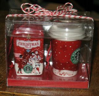 Starbucks 2007 Christmas Ornaments - Cup And Bag Of Coffee 2 1/2 " Tall
