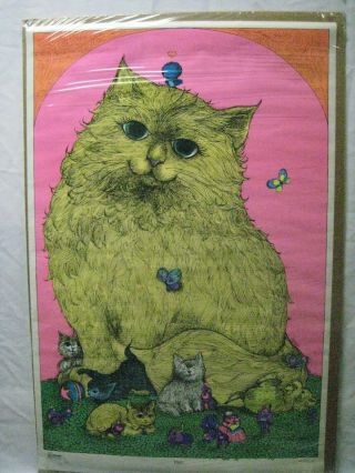 Purr Fat Cat Black Light Psychedelic Vintage Poster Kitty 1972 Cng880