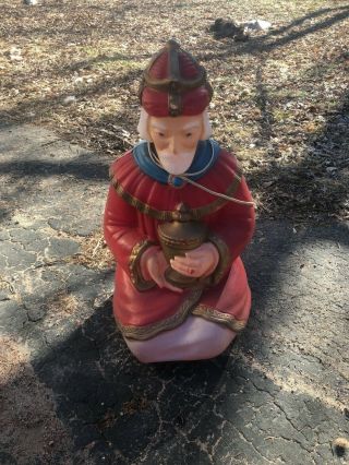 Vintage Nativity Red Wiseman 26 Inches Blow Mold Holiday Christmas Yard Decor