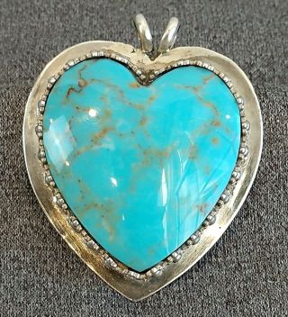 Vintage Navajo Native American Turquoise & Sterling Silver Heart Pendant