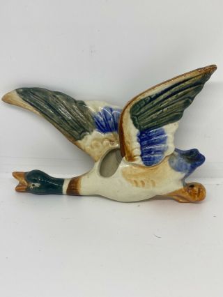 Vintage Flying Mallard Duck Ceramic Wall Mount Made In Occupied Japan.