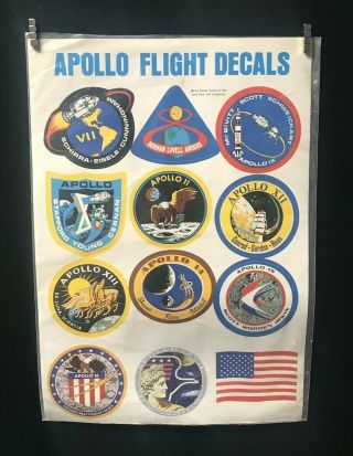 Nos Vintage Nasa Apollo 7 Thru 17 Mission Flight Decals Sticker Set Sheet