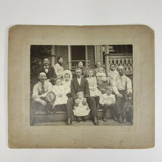Cabinet Card Whole Family And Dog On Porch 1890s Group Photo Kodak