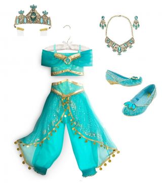 Disney Store Aladdin Jasmine Deluxe Costume Nwt 13 Jewelry Shoes 2 3 Complete