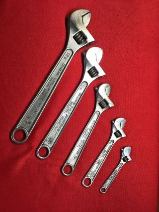 Vintage Diamalloy Adjustable Wrench Set 12” - 10 - 8 - 6 - 4” Diamond Calk Horseshoe Usa