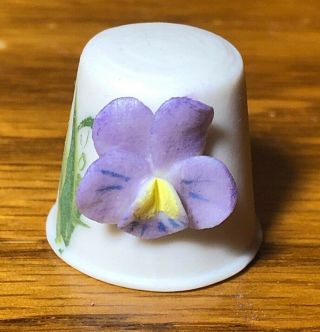 Thimble Ceramic Pottery Hand Painted Orchid Signed Joel