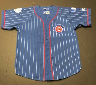 Rare Vintage Chicago Cubs Throwback Baseball Pinstripe Starter Jersey Size L C3