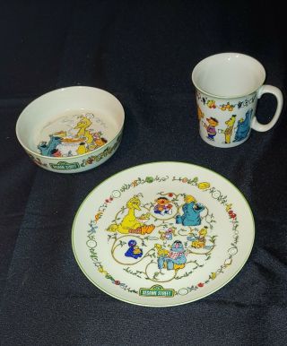1976 Gorham Sesame Street Muppets Childs Plate,  Bowl And Cup
