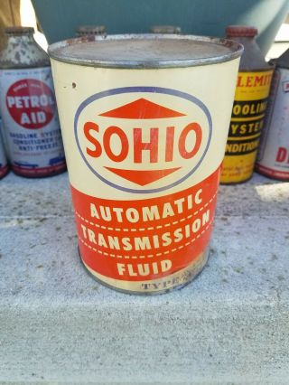 Early Nos Full Sohio Transmission Fluid Can Red Diamond All Metal Can