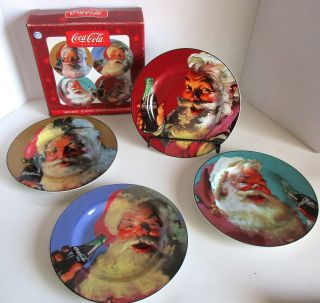 Coca Cola Holiday Stoneware Plates 8 " Santa Claus Christmas Set 4 Sakura