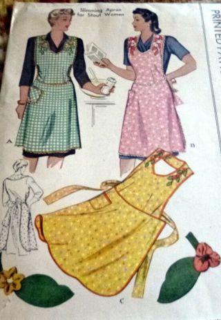 Lovely Vtg 1940s Appilique Apron Mccall Sewing Pattern Bust 38 - 42