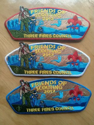 F/s Bsa Patch Three Fires Council Friends Of Scouting 2012red/white/ Blue Border