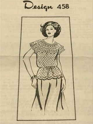 Vintage Laura Wheeler Design 458 Crocheted Overblouse Pattern Sz.  8 - 14