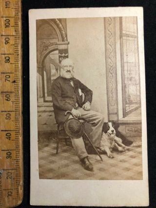 G Antique 1800s W Bigot Portsea Man & Sheep Dog Victorian B&w Photo Cabinet Card