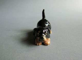Dog Miniature Ceramic Animal Figurine Statue Decor Baby Rottweiler Black Brown