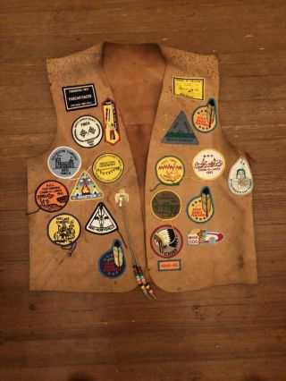 Ymca Y Indian Guides Leather Vest With 30,  Patches